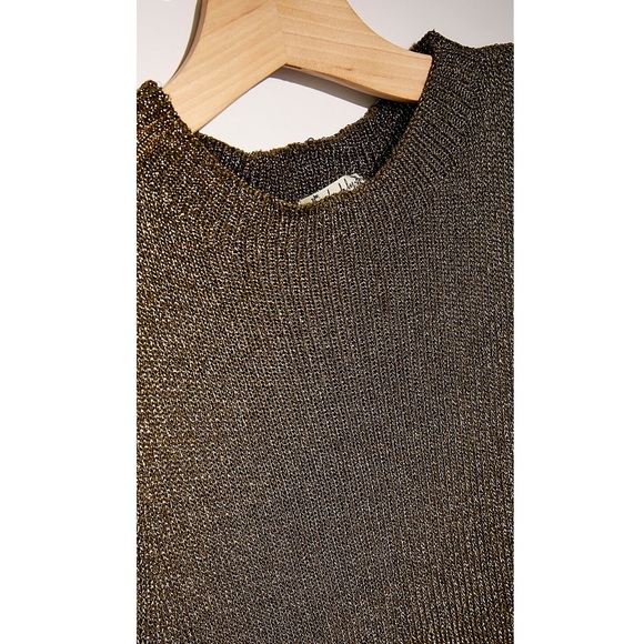 NEW FREE PEOPLE Olive/Gold Shine Slinky Sexy Kimmi Crop Tank Top Sz S/P NWOT - Picture 6 of 11